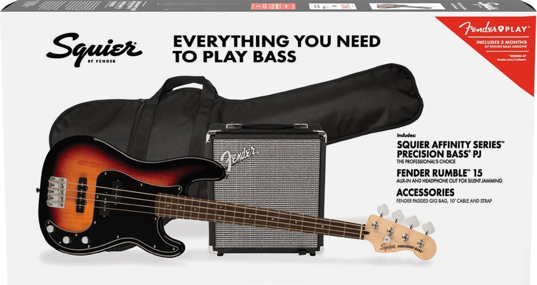 Fender Squier Affinity Series Precision Bass PJ Pack LRL 3-Color Sunburst Fender Squier