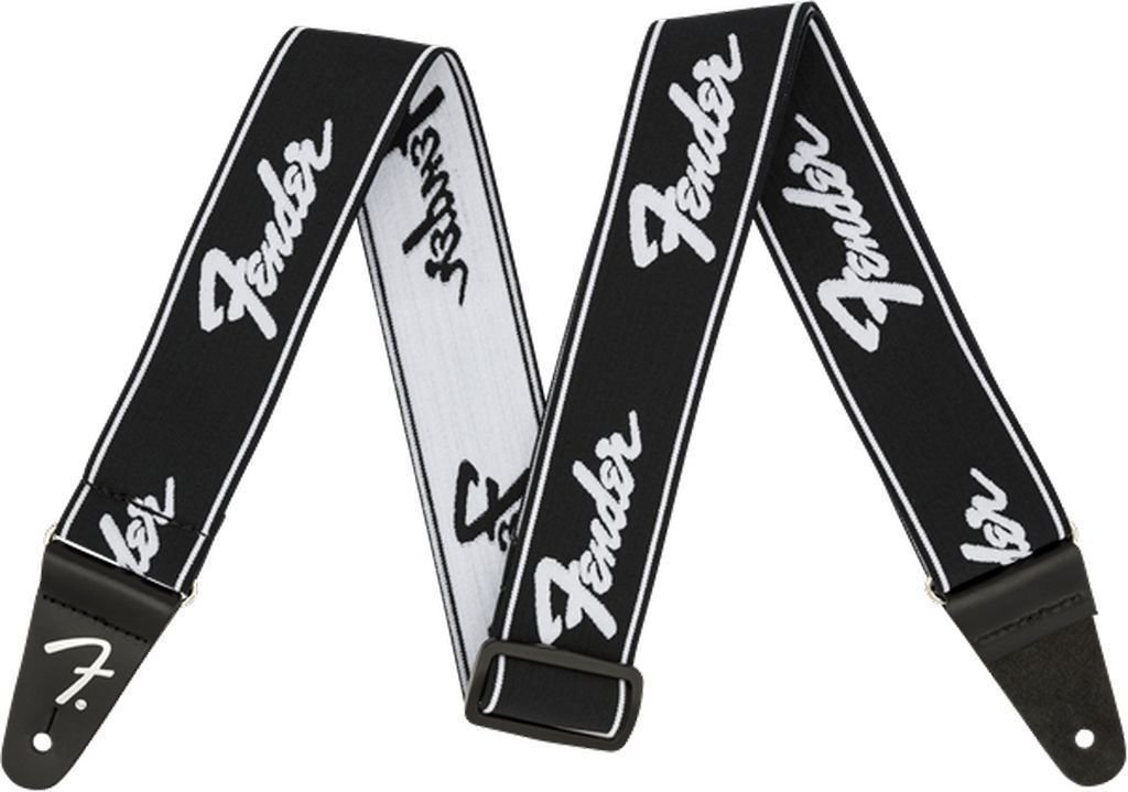 Fender Weighless Strap Running Logo Black and White Fender
