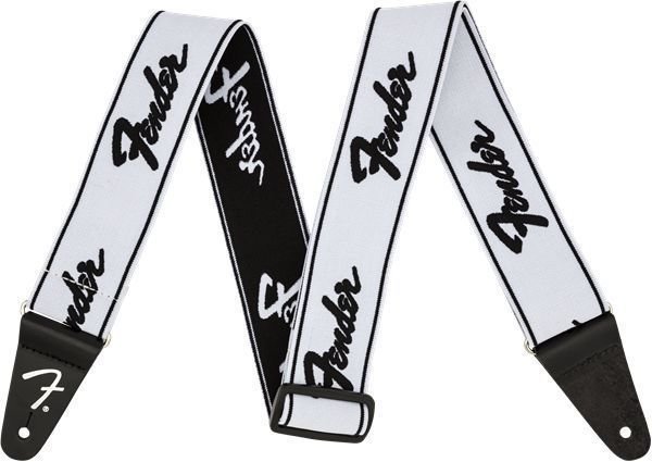 Fender Weighless Strap Running Logo White and Black Fender