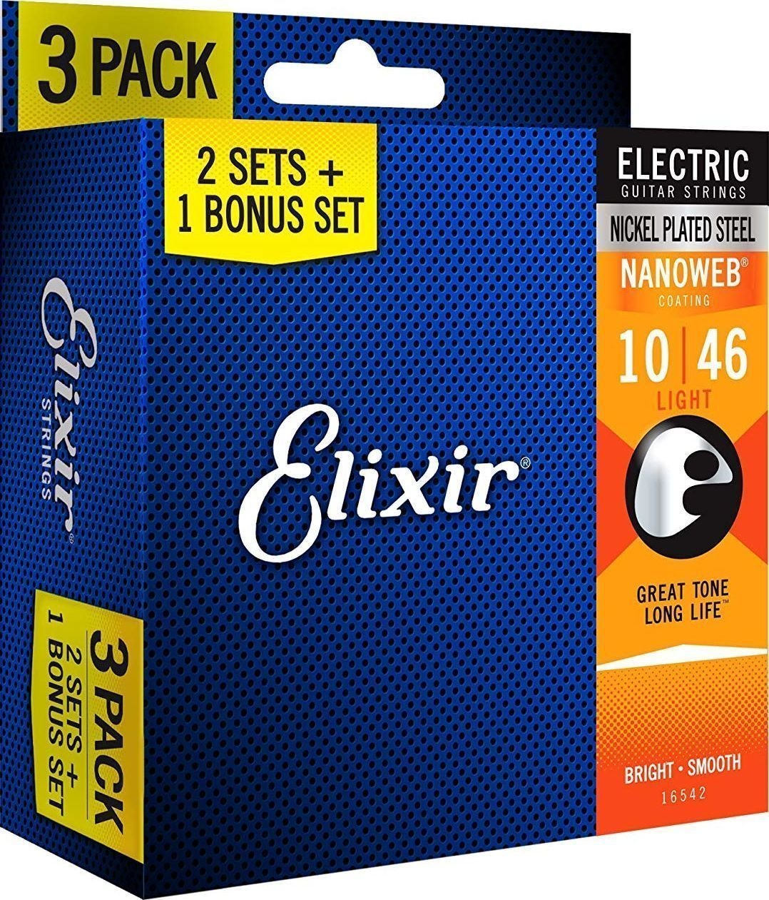 Elixir 16542 Nanoweb Electric Guitar Light 3 Pack (10-46) Elixir